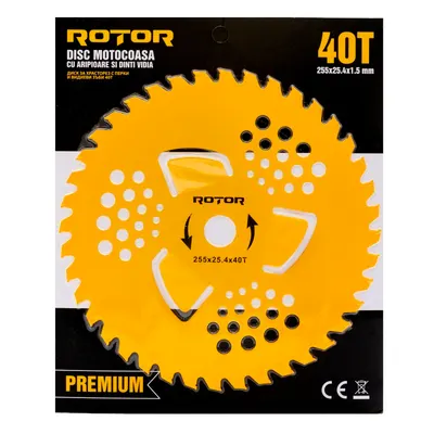 Disc motocoasă Premium 40T cu VIDIA și aripioare 255×25,4×1,5 mm ROTOR