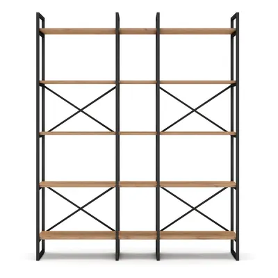 Etajeră negru/natural cu aspect de lemn de stejar 144x175 cm Dusan – Marckeric