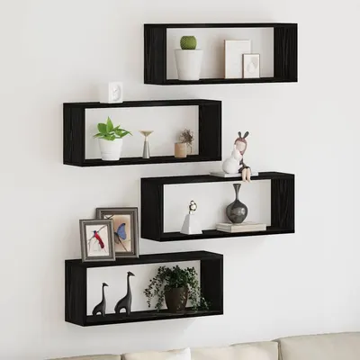 vidaXL Șemele de perete 4 buc. Stejar Negru 60 x 15 x 23 cm