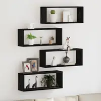 vidaXL Șemele de perete 4 buc. Stejar Negru 60 x 15 x 23 cm