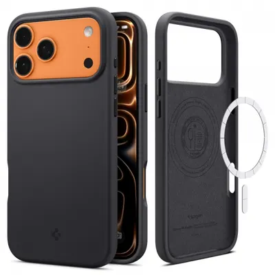 Husa MagSafe pentru Apple iPhone 17 Pro, Spigen, Silicone Fit, Neagra ACS10335