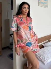 Set pijama dama din doua piese, cu nasturi – 2500153, Color Mosaic