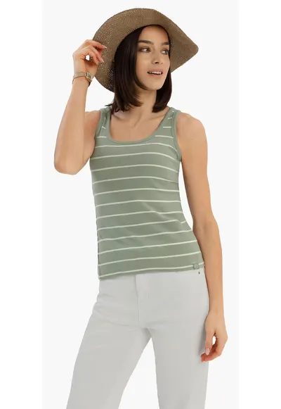 Tricou fara maneci cu dungi orizontale din bumbac - decolteu rotund - Slim Fit - T-Ester - menta - Verde menta