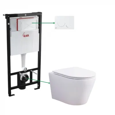 Set vas wc suspendat rimless cu capac soft close Oslo Foglia, rezervor incastrat si clapeta crom lucios, Alcaplast