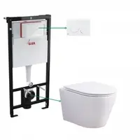Set vas wc suspendat rimless cu capac soft close Oslo Foglia, rezervor incastrat si clapeta crom lucios, Alcaplast