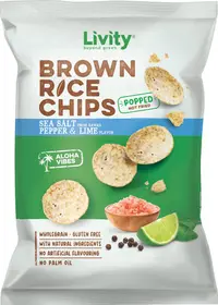 Chips de orez cu sare de mare hawaiană, piper negru și lime, 60 g, Livity