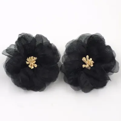 Cercei statement floare din voal negru