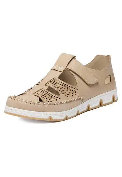 Pantofi dama bej - piele naturala - inchidere velcro - design elegant