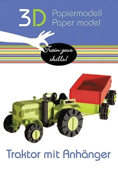 Model 3D din carton pentru asamblare Fridolin - Tractor cu remorcă
