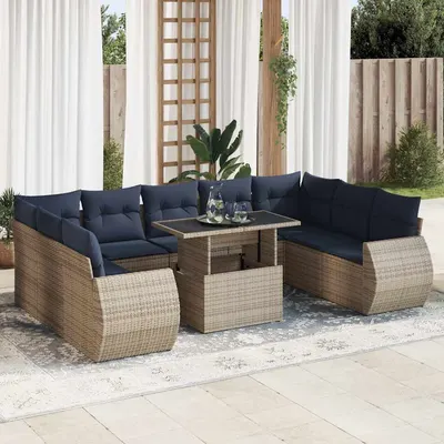 Gossi set mobilier de gradina cu perne, 10 piese, gri, poliratan