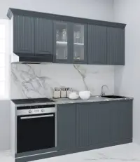 Set bucatarie SPACE 200 cm, 6 corpuri, corp cuptor, blat termorezistent, fronturi MDF, antracit