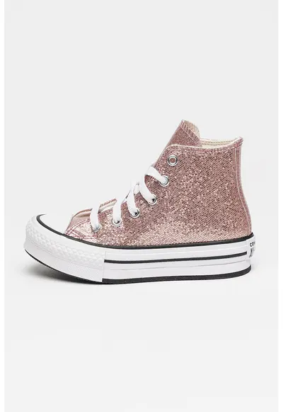 Tenisi mid-cut cu model stralucitor Chuck Taylor All Star - Roz prafuit