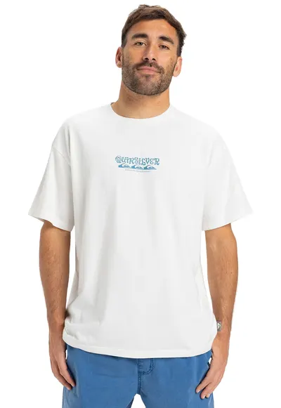 Tricou de bumbac organic cu model grafic pe spate - Alb/Albastru