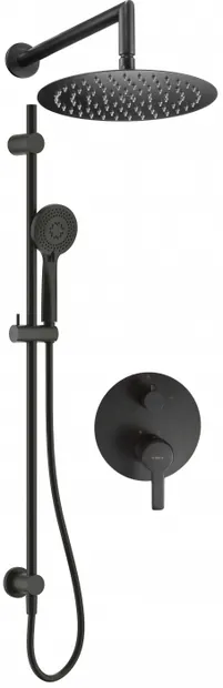 Set de dus incastrat, cu palarie, para de dus si baterie, bara glisanta, negru, Deante Arnika