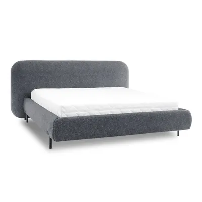 Pat matrimonial albastru tapițat cu spațiu de depozitare cu somieră 180x200 cm Pointt – ELTAP