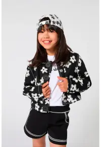 Tricou cu decolteu la baza gatului si detalii florale - Alb/Negru