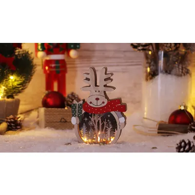 Decor de Craciun cu LED, ren, cu baterii Timer 6+18h,3LED, 3000K, 2xAAA
