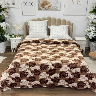 Patura pufoasa cocolino 200x230cm, 240g/mp, Bej, Maro, Frunze