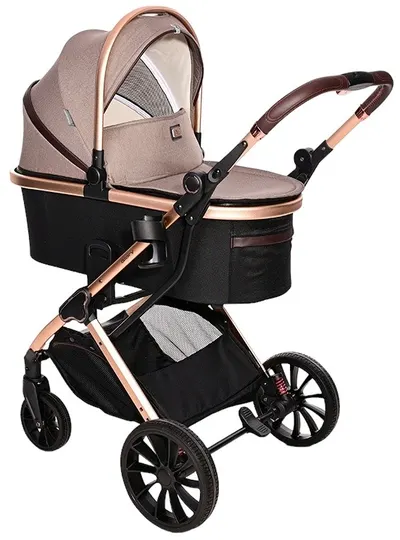Cărucior pentru bebeluși 2 in 1 Lorelli - Glory, cu adaptoare , Pearl Beige