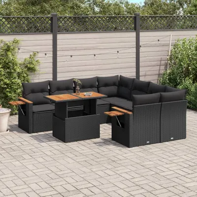 Gossi set mobilier de gradina cu perne, 9 piese, negru, poliratan