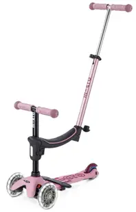 Trotinetă 4 în 1 pentru copii Micro - Mini2Grow Deluxe, LED, Dusty Rose