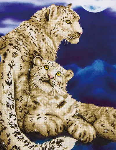 Tablou cu diamante – Doi leoparzi în noapte, 77 x 52 cm