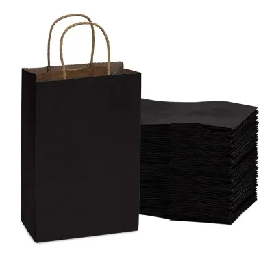 Sacoșe hârtie cu mâner răsucit - negru (set 12 buc) - Orizontal - 32x25x11cm