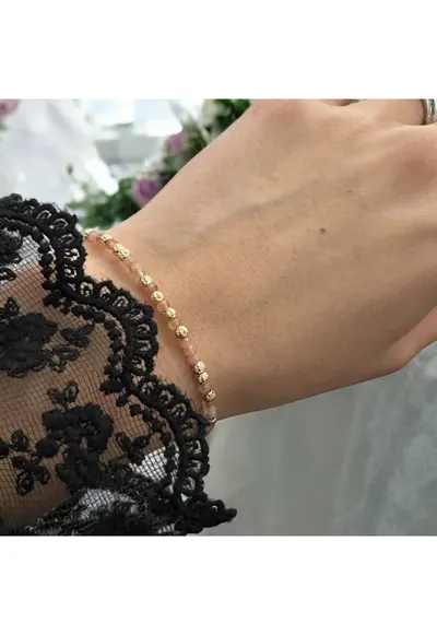 Bratara dama eleganta cu piatra soarelui Lila din argint placat cu aur 925 - 16.5+3.5 cm
