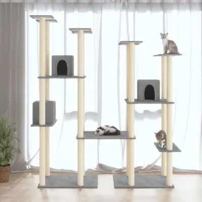 vidaXL Ansamblu pisici, stâlpi din funie sisal, gri deschis, 174 cm