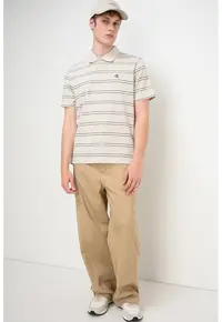 Tricou polo cu detaliu monograma si dungi - Alb/Alb fildes/Negru