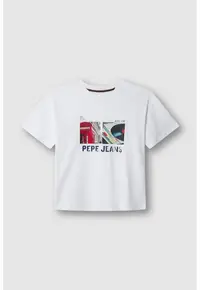 Tricou de bumba cu imprimeu - Alb optic/Rosu vermillion/Bleumarin