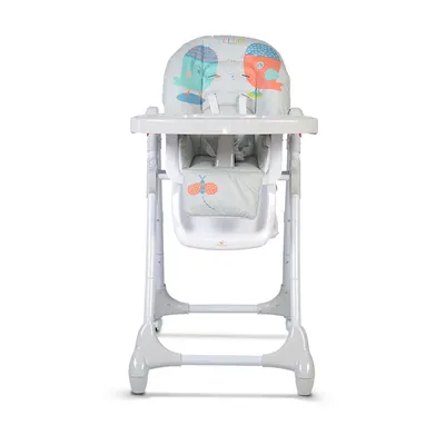 Scaun de masa pentru copii Moni Kimchi Light Gray cu pliere rapida,roti silentioase cu frana,inaltime reglabila,tavita dubla,centuri de siguranta