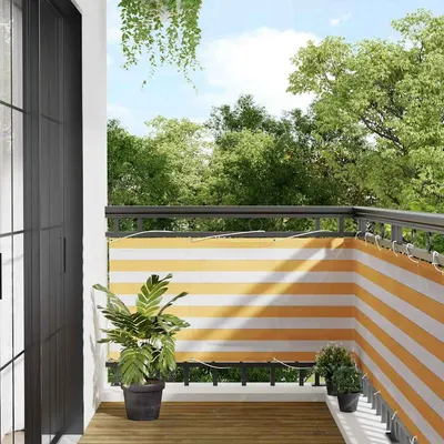 vidaXL Paravan de balcon cu dungi galbene și albe, 75x800 cm