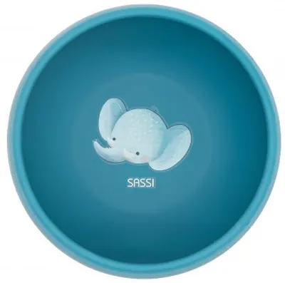 Bol din silicon cu ventuză Sassi - Chewy The Elephant, albastru
