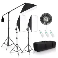Kit 3 lumini foto-video cu 3 x 135W 5500K cu softbox, stative si husa - Default Title