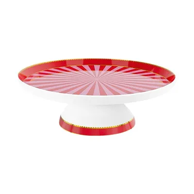 Mini tavă din porțelan, pentru tort, Pip Studio, Red/Pink, 24 cm, colecția Love Birds