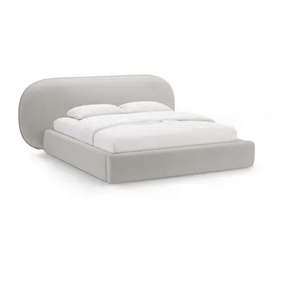 Pat matrimonial gri deschis tapițat cu spațiu de depozitare cu somieră 160x200 cm Ovalo – Micadoni