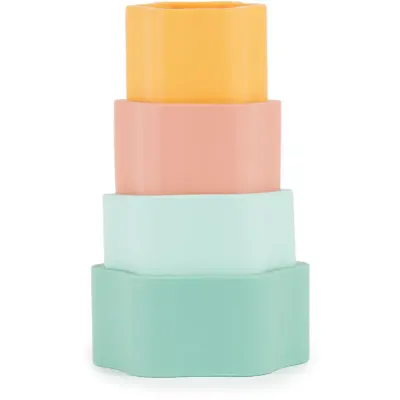 Bieco Silicone Stacking Tower Flower jucărie cu activități 12 m+ Tropical Vibes 4 buc
