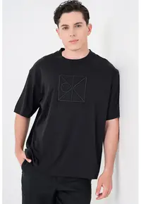 Tricou relaxed fit cu monograma pe piept - Negru