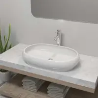 vidaXL Chiuvetă de baie cu robinet mixer, ceramic, oval, alb