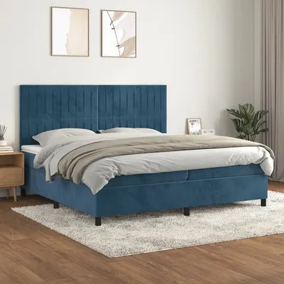 Gossi pat box spring cu saltea, albastru inchis, 200x200 cm, catifea