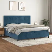 Gossi pat box spring cu saltea, albastru inchis, 200x200 cm, catifea