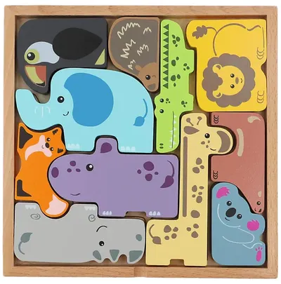 Puzzle din lemn Trefl - Animalele din grădină zoologică, 11 piese