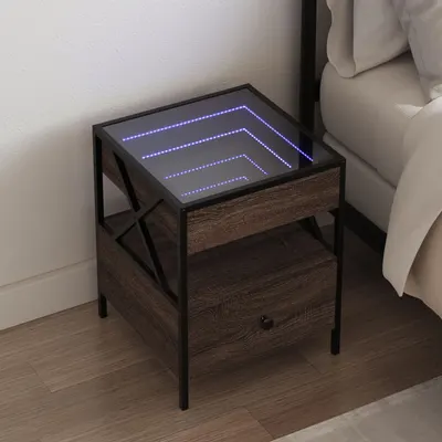 Gossi noptiera cu led infinity, stejar maro, 40x40x51 cm