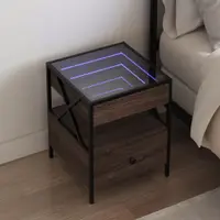Gossi noptiera cu led infinity, stejar maro, 40x40x51 cm