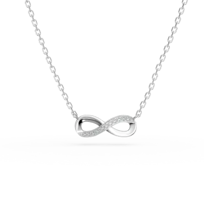 Lant cu pandantiv infinit din aur alb cu diamante de 0.04ct