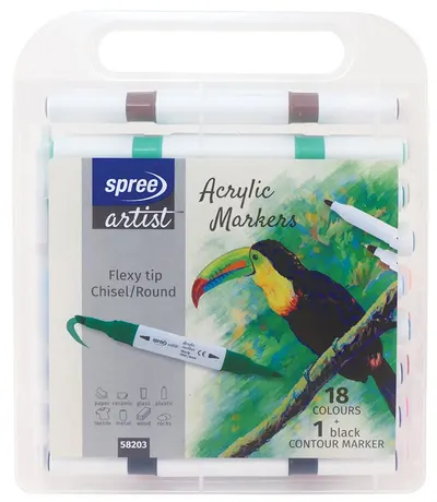Markere acrilice Spree Artist - Flexy Chisel, 18 culori + 1 contur