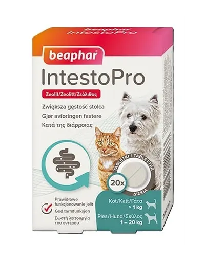 BEAPHAR IntestoPro tablete pentru susținerea consistenței scaunului 20 buc. pentru câini (până la 20 kg) și pisici