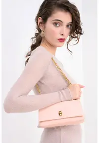 Geanta crossbody din piele The Dual - Roz pastel