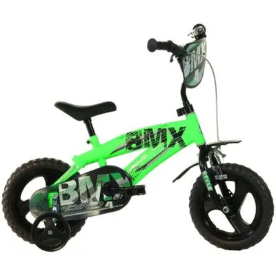 Bicicleta copii 3-5 ani, 12 inch, Bmx Negru Si Verde, Dino Bikes DB125XL01